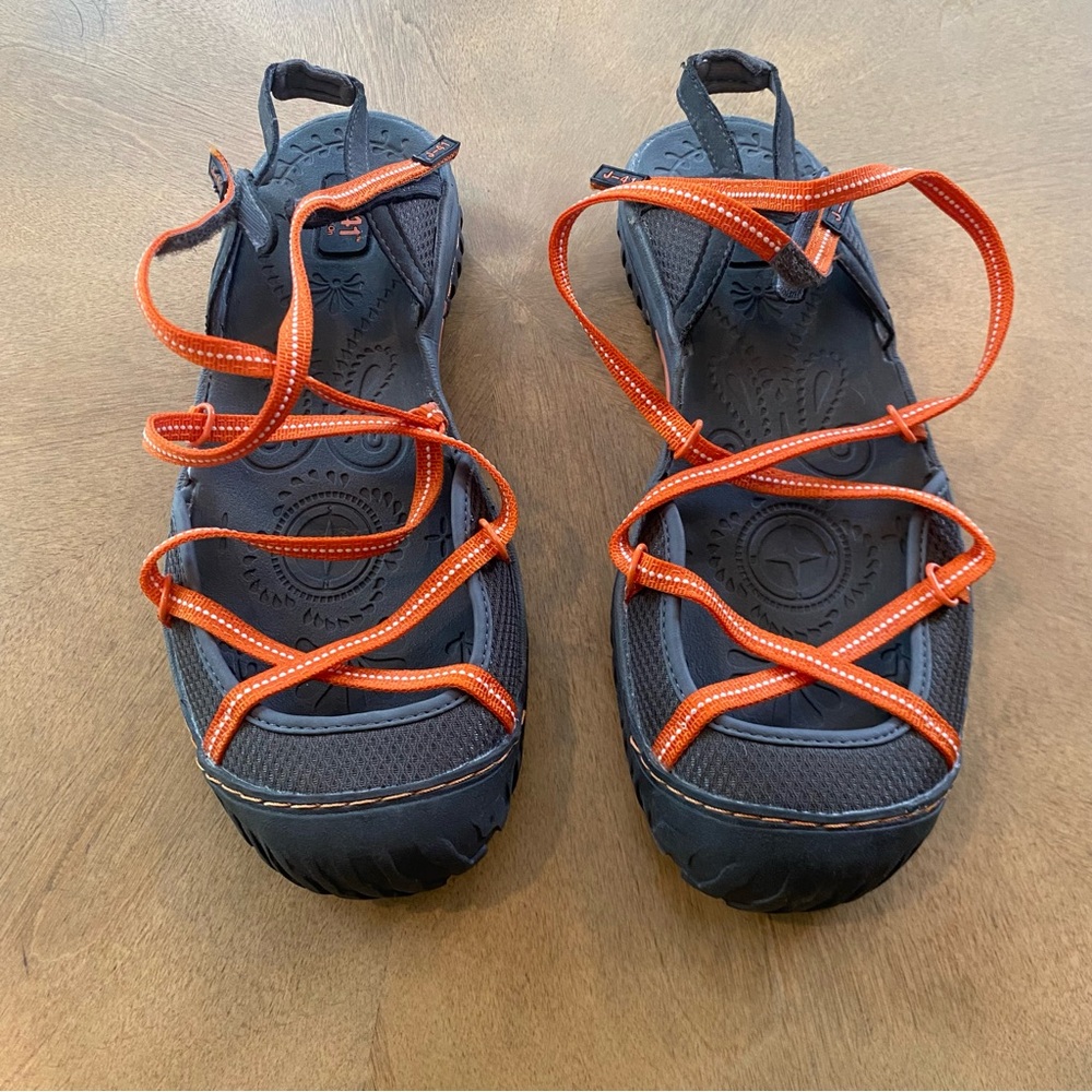 J-41 Sandals with Orange Straps SZ 10. Perfect for water and outdoor activities